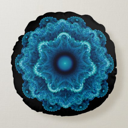 Fractal blue ornament round pillow