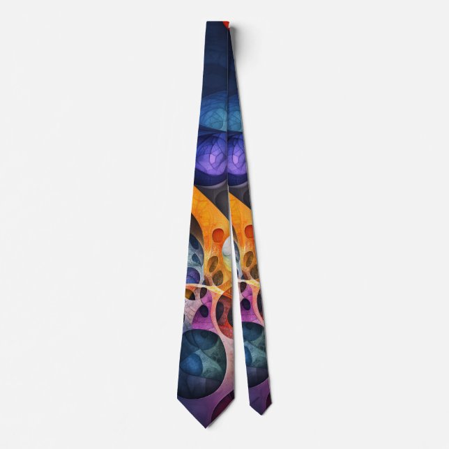 Fractal Blue Violet Orange Pink Neck Tie (Front)
