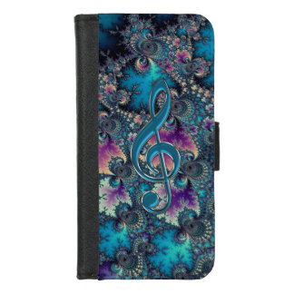 Fractal Blues Metallic Music Clef Wallet Case