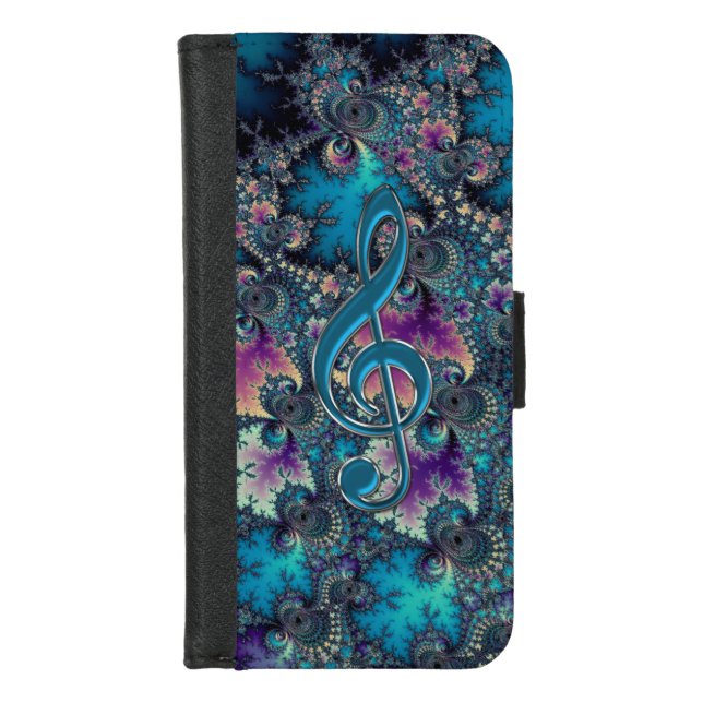 Fractal Blues Metallic Music Clef Wallet Case (Front)