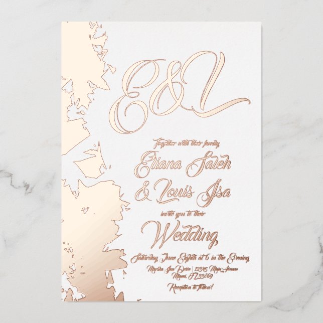 Fractal Blush Gold Wedding Pressed  Foil Invitation (Front)