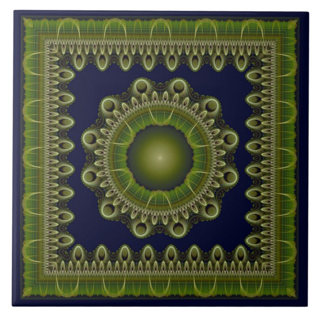 Fractal bright framed mandala ceramic tile (Front)