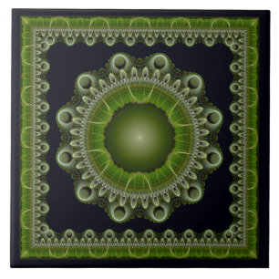 Fractal bright framed mandala ceramic tile