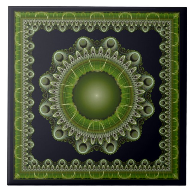 Fractal bright framed mandala ceramic tile (Front)