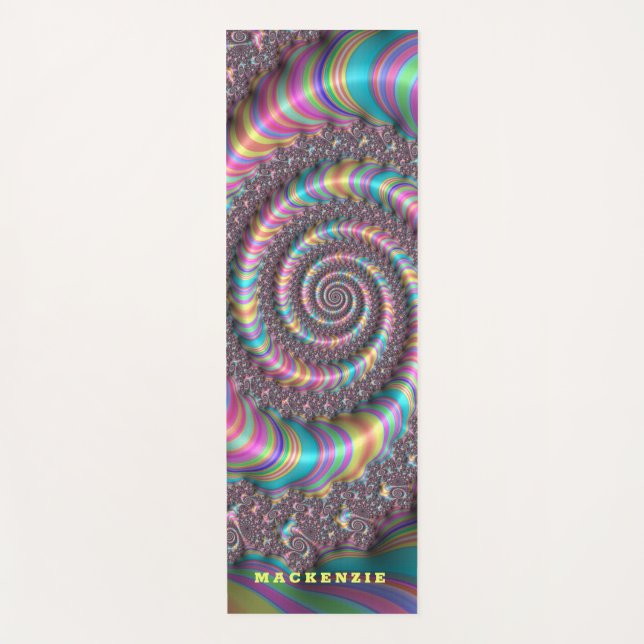 Fractal Bright Rainbow Nautilus Swirl Yoga Mat (Front)