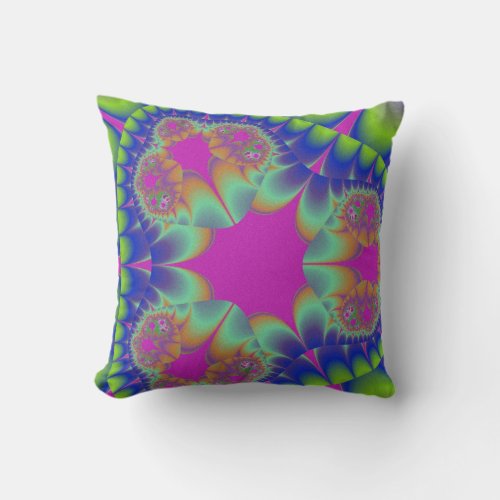 Fractal Cactus Bloom Throw Pillow