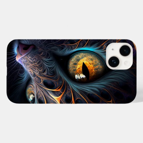 Fractal Cat Face in Black and Vibrant Colors Case_Mate iPhone 14 Case