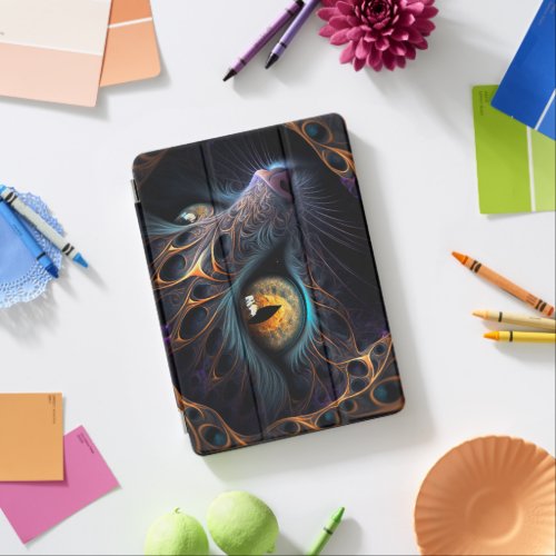 Fractal Cat Face in Black and Vibrant Colors iPad Air Cover