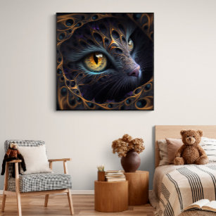 Fractal Cat Face in Black and Vibrant Colors Poster