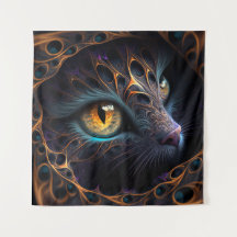 Fractal Cat Face in Black and Vibrant Colors
