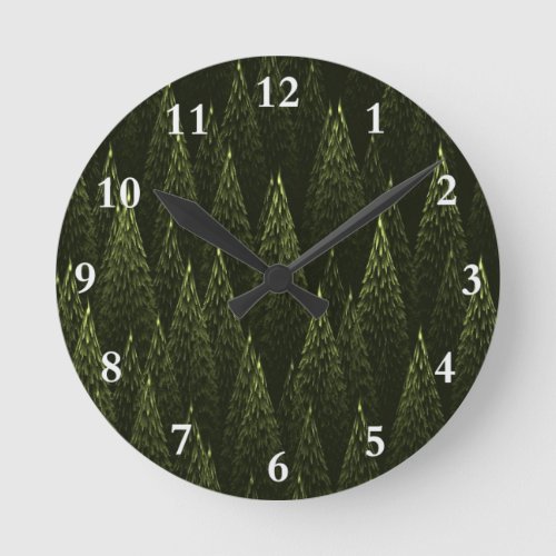 Fractal Conifer Forest Round Clock