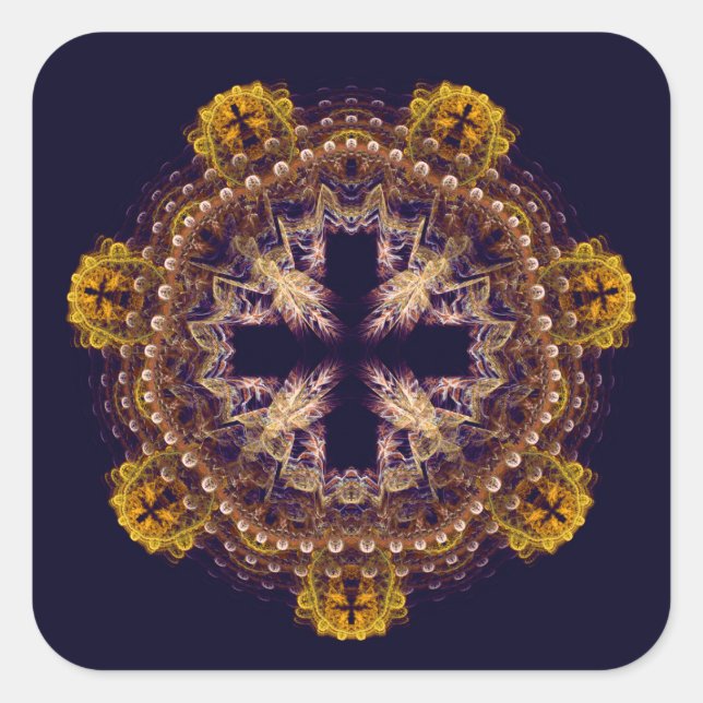 Fractal cross mandala square sticker (Front)