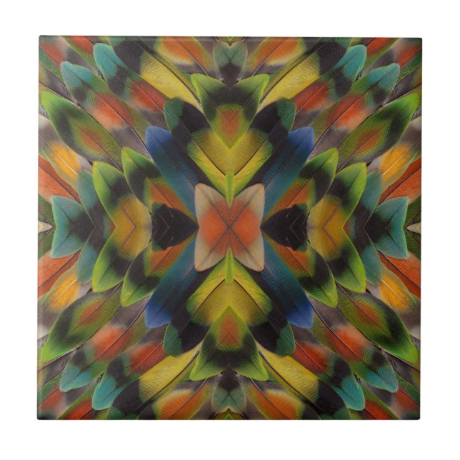 Fractal Design Of Lovebird Feathers Ceramic Tile (Front)