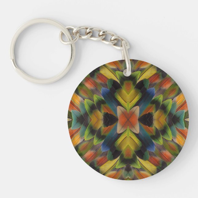 Fractal Design Of Lovebird Feathers Keychain (Front)