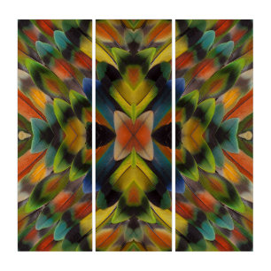 Fractal Design Of Lovebird Feathers Triptych