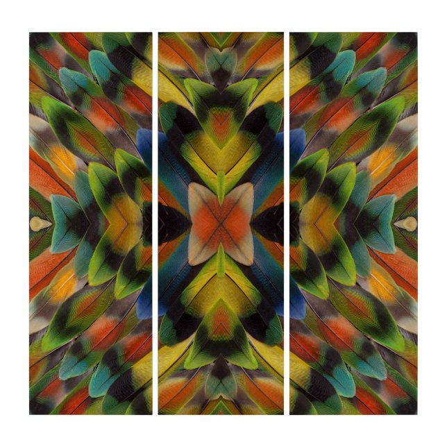Fractal Design Of Lovebird Feathers Triptych (Front)