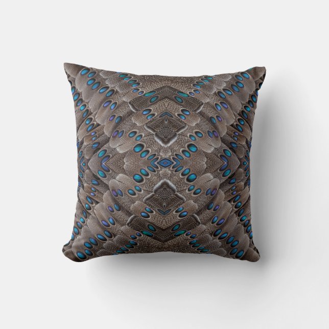 Fractal Design Pheasant Feather Throw Pillow (Front)