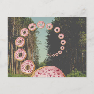 Fractal donuts spiral in woods surreal collage postcard