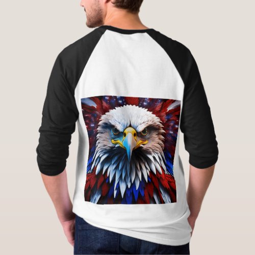 Fractal Eagles Patriotic Elegance in Red White T_Shirt
