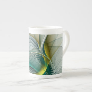 Fractal Evolution, Golden Turquoise Abstract Art Bone China Mug