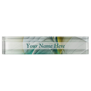 Fractal Evolution, Golden Turquoise Abstract Art Desk Name Plate