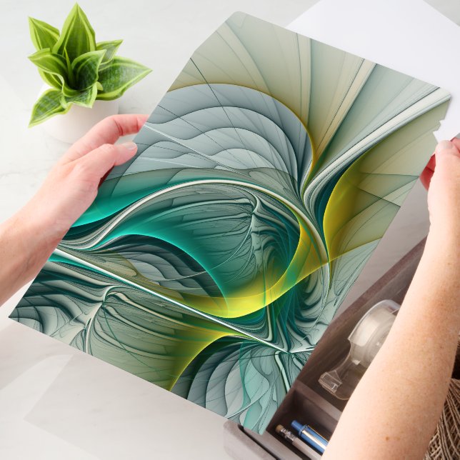 Fractal Evolution, Golden Turquoise Abstract Art Envelope Mailers (Desk)