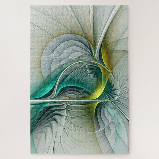 Fractal Evolution, Golden Turquoise Abstract Art Jigsaw Puzzle (Vertical)