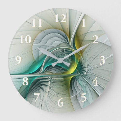 Fractal Evolution Golden Turquoise Abstract Art Large Clock