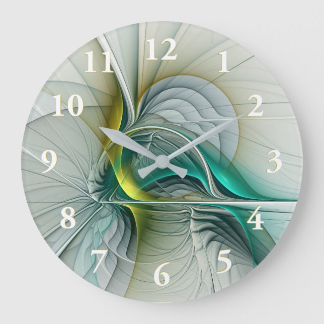 Fractal Evolution, Golden Turquoise Abstract Art Large Clock (Front)