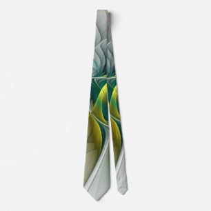 Fractal Evolution, Golden Turquoise Abstract Art Neck Tie