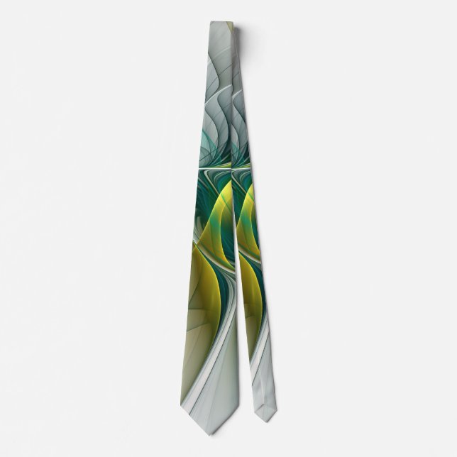 Fractal Evolution, Golden Turquoise Abstract Art Neck Tie (Front)