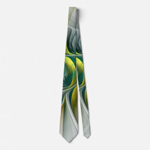 Fractal Evolution, Golden Turquoise Abstract Art Neck Tie