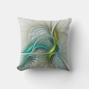 Fractal Evolution, Golden Turquoise Abstract Art Outdoor Pillow