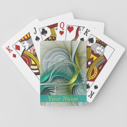 Fractal Evolution Golden Turquoise Abstract Name Playing Cards