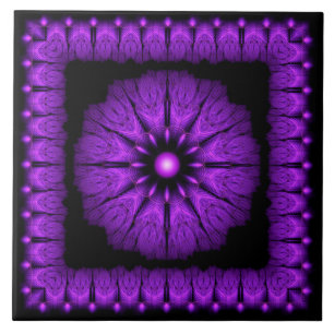 Fractal fairy blue framed ornament ceramic tile