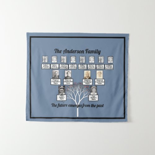 Fractal Family Tree Pink Blossoms Quote Blue  Tapestry