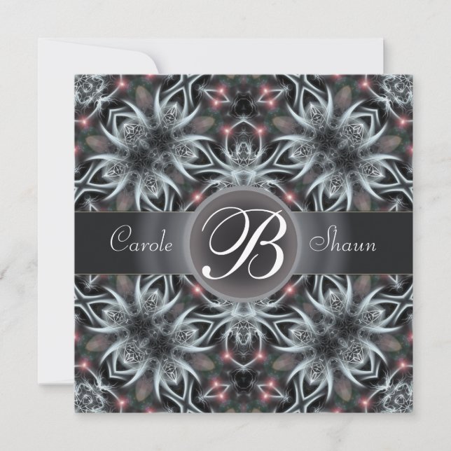 Fractal Fantasy Sky Monogram Wedding Invitation (Front)