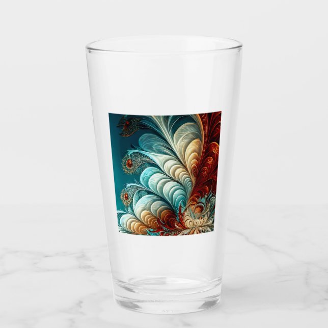 Fractal Feathers Glass Tumbler  (Front)