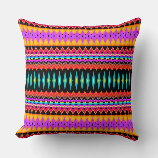 Fractal Fiesta Bright Colors Throw Pillow (Front)