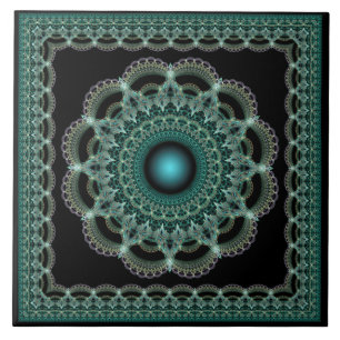 Fractal filigreed framed pattern ceramic tile