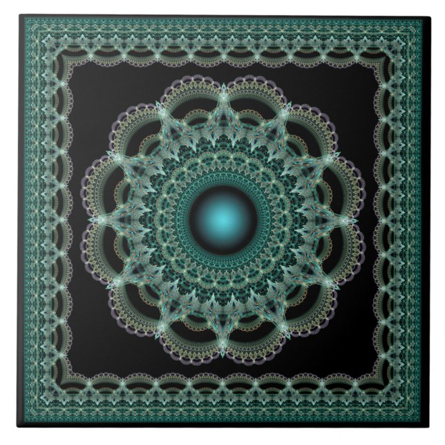 Fractal filigreed framed pattern ceramic tile (Front)