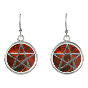 Fractal Fire Pentagram Pentacle Wicca Earrings