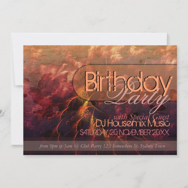 Fractal Fire Waves Birthday Party  Art Invitation (Front)