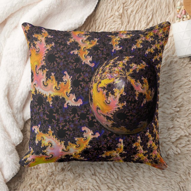 Fractal Firestorm Sphere Throw Pillow (Blanket)