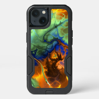 Fractal Flames of Aqua, Blue and Orange iPhone 13 Case