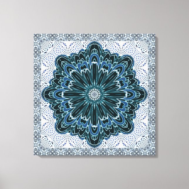 Fractal Flower in Teal Blue Wrapped Canvas Print (Front)