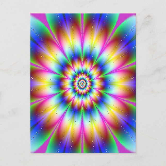 Fractal Flower rainbow Explosion Postcard (Front)