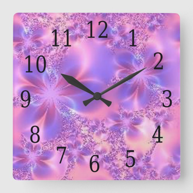 Fractal Flower Square Clock (Front)