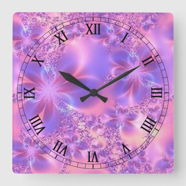 Fractal Flower Square Roman Numerals Clock (Front)