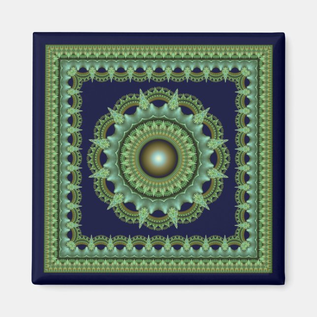Fractal framed colorful star mandala magnet (Front)
